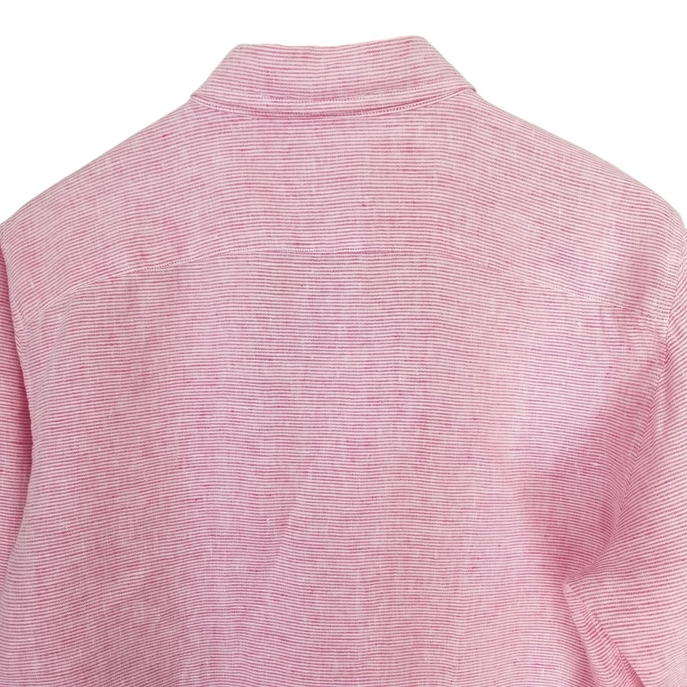 Abercrombie & Fitch Mens 100% Linen Long Sleeve Shirt Pink Stripe M Button Down - Picture 3 of 13